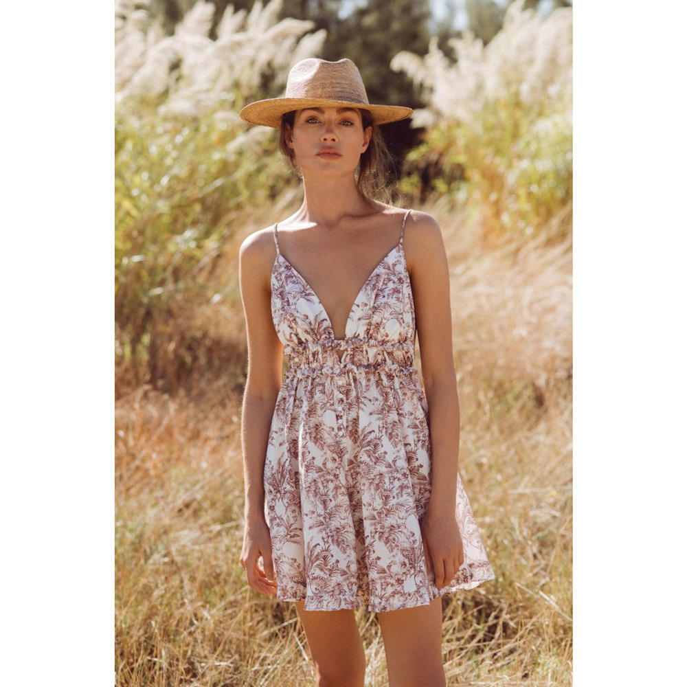 NWT Cousin The Label Floral Linen Sleeveless Fit & Flare Dress White/Purple S